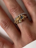 Three stone ruby ring with Granules